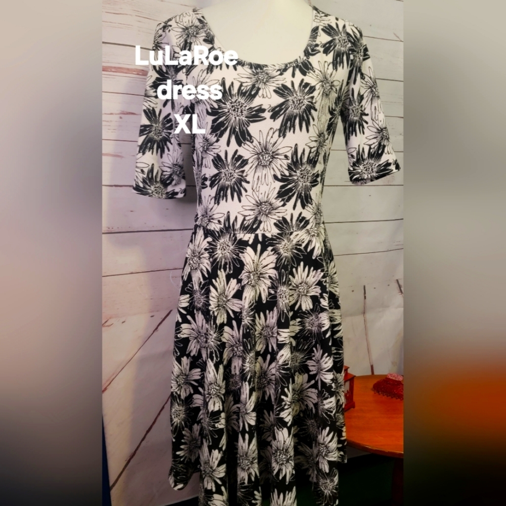 LuLaRoe Black and White Floral Dress
